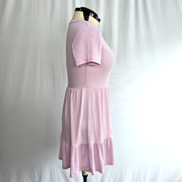 Lily Rose Short Sleeve Ruffle Dress Women's M Pink Textured Fit and Flare - Picture 5 of 14